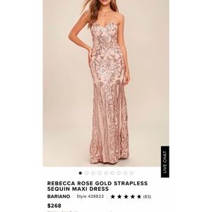 Stunning Lulus Rose Gold Sequin strapless gown